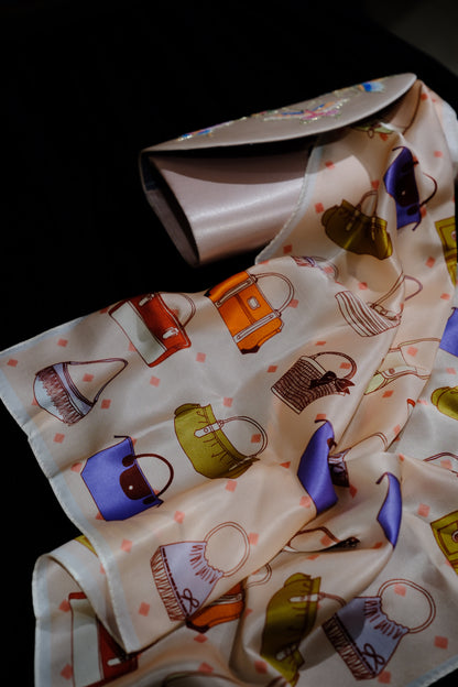 Playful Handbag Print Silk Square Scarf