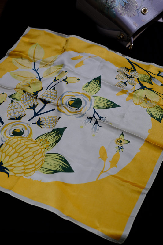 Golden Bloom Silk Square Scarf