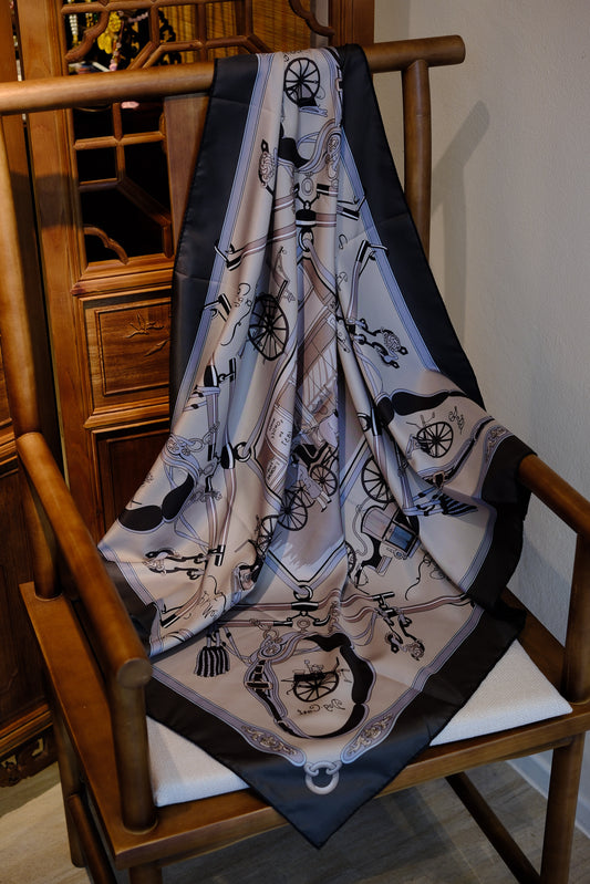 Double-Sided Carriage Motif Square Silk Scarf