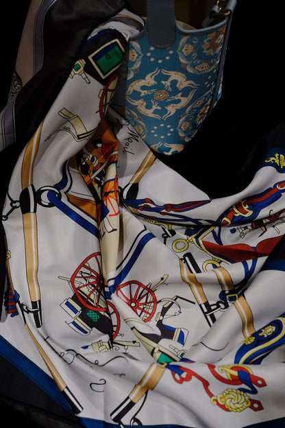 Double-Sided Carriage Motif Square Silk Scarf