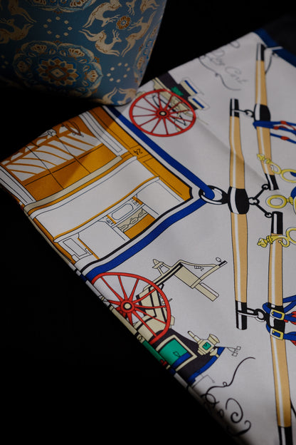 Double-Sided Carriage Motif Square Silk Scarf