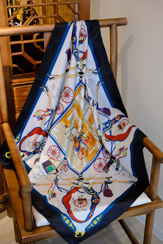 Double-Sided Carriage Motif Square Silk Scarf