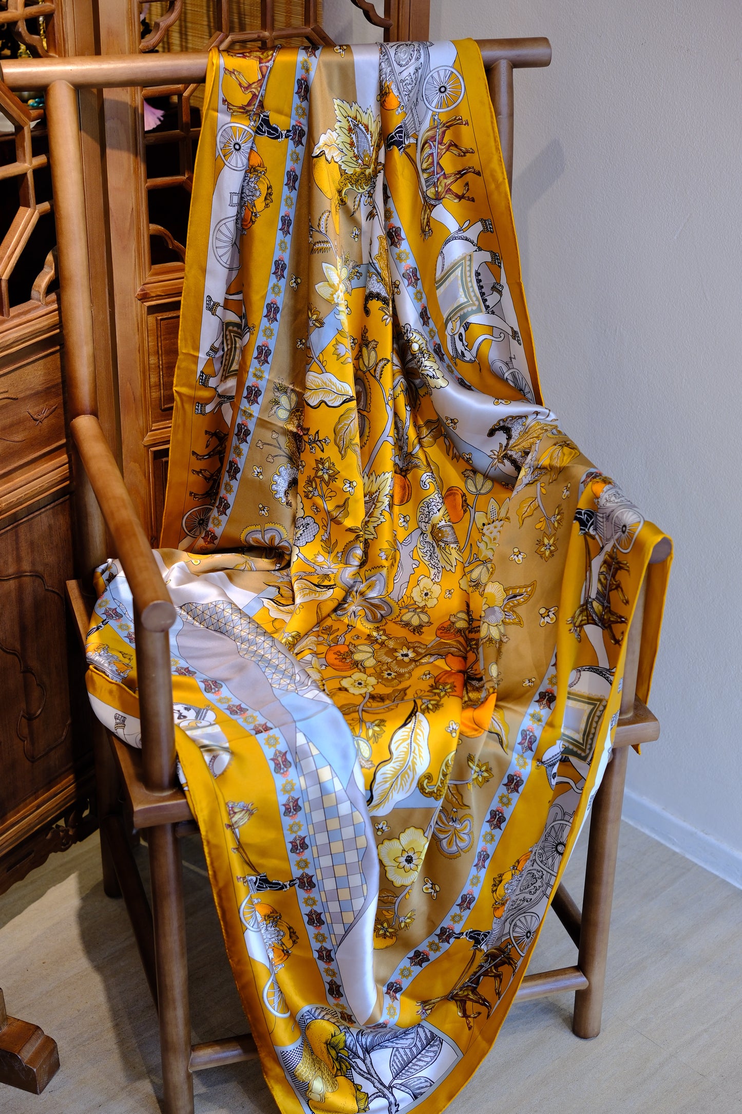 Golden Floral Heritage Large Square Scarf