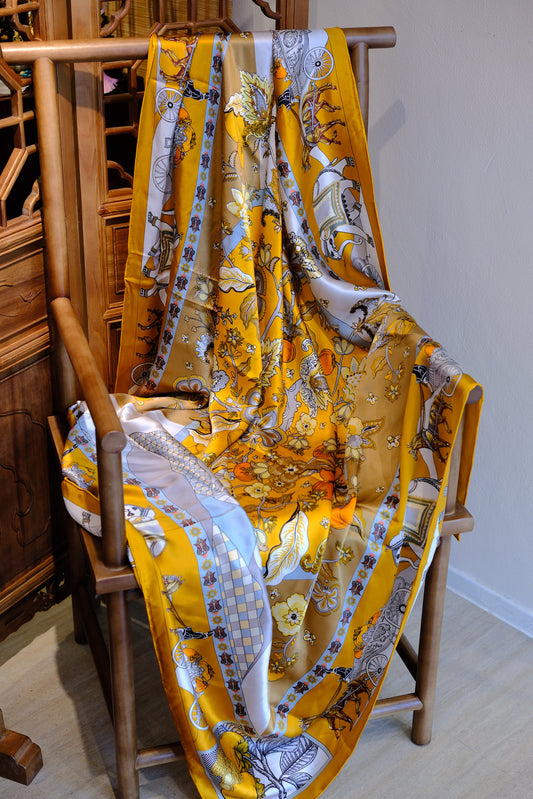 Golden Floral Heritage Large Square Scarf