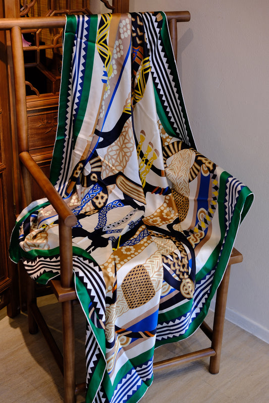 Geometric Green & Blue Square Scarf