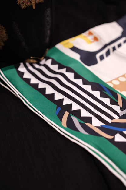 Geometric Green & Blue Square Scarf