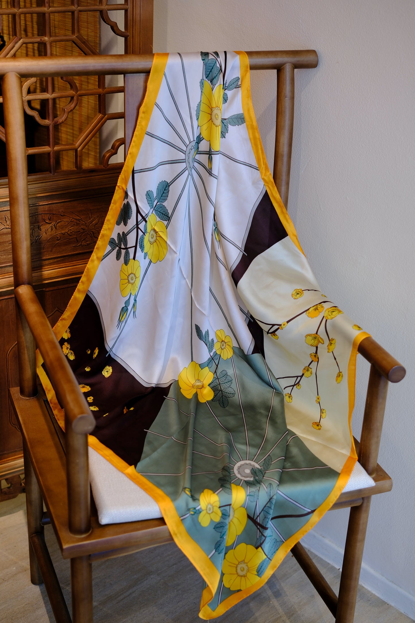 Yellow Floral Botanical Square Scarf