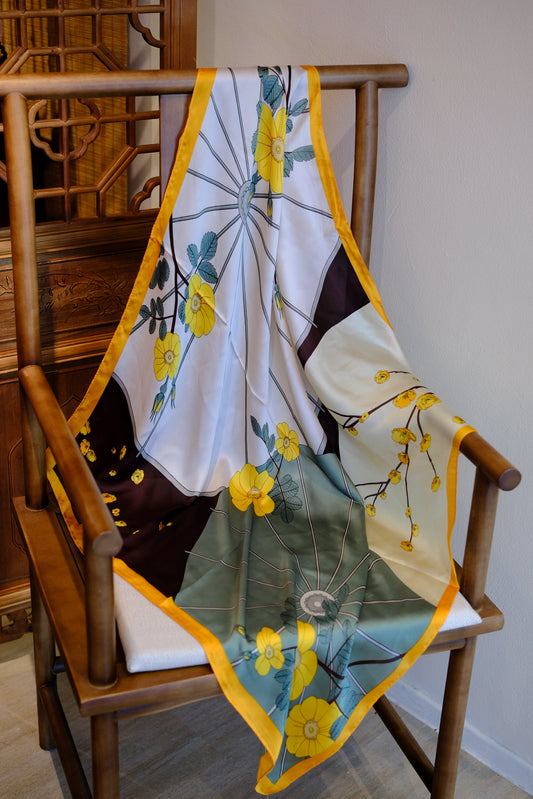 Yellow Floral Botanical Square Scarf