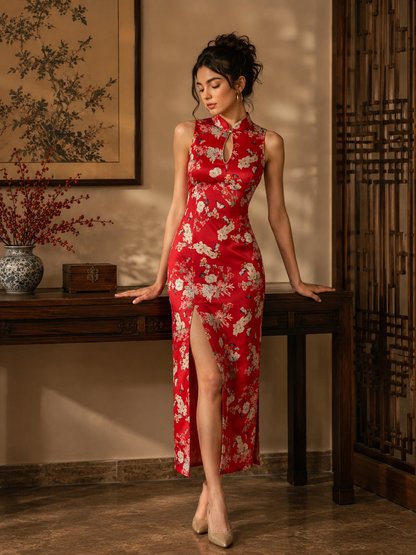 Scarlet Blossom Cheongsam Dress