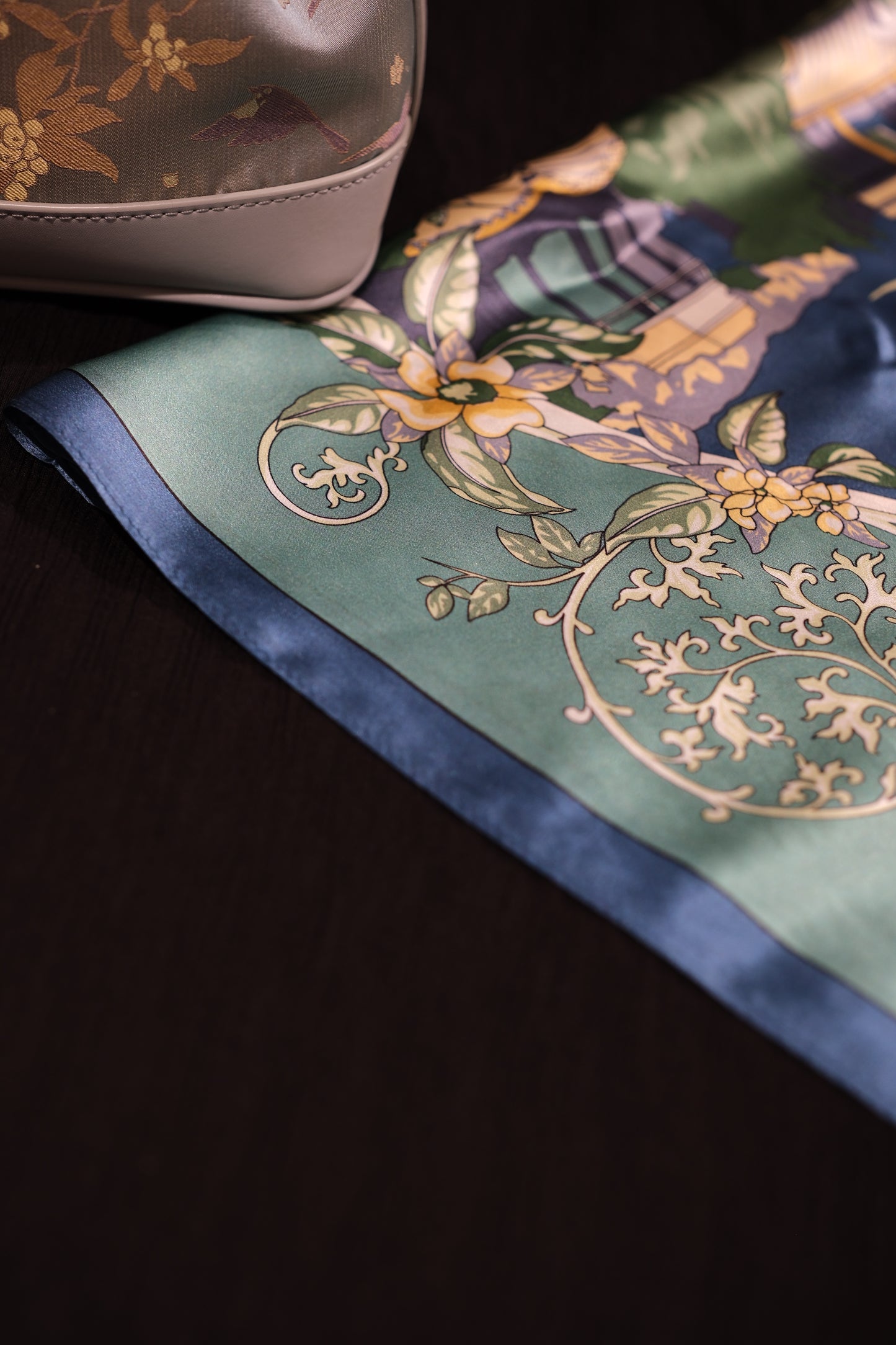 Silk Scarf – Green Landscape Oriental Style
